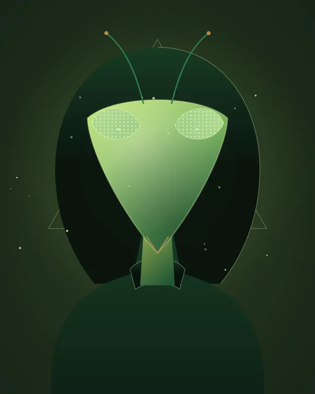 Illustrated portrait of a Mantid